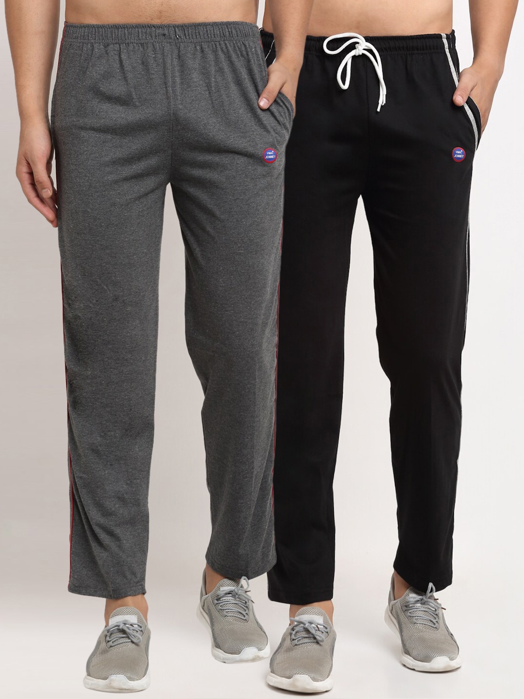 

MACK JONNEY Men Pack Of 2 Grey & Black Solid Regular-Fit Track Pants