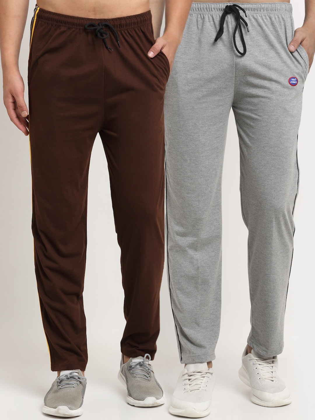 

VIMAL JONNEY Men Brown & Grey Pack Of 2 Solid Track Pants