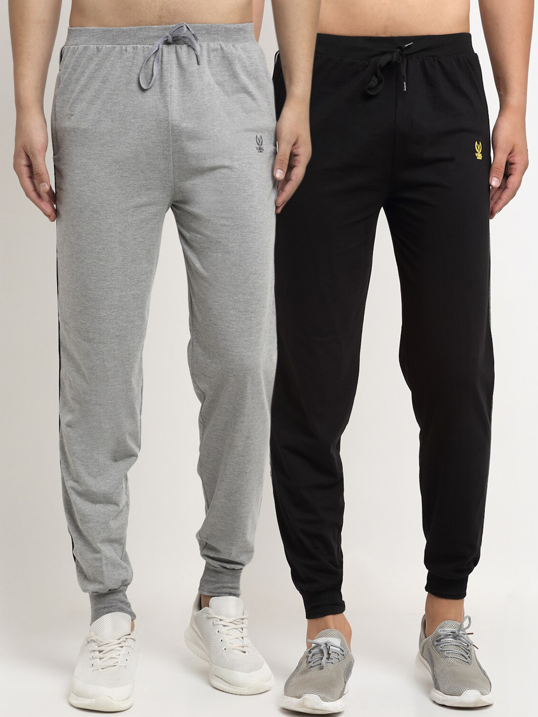 

MACK JONNEY Men Pack Of 2 Black & Grey Solid Regular-Fit Track Pants