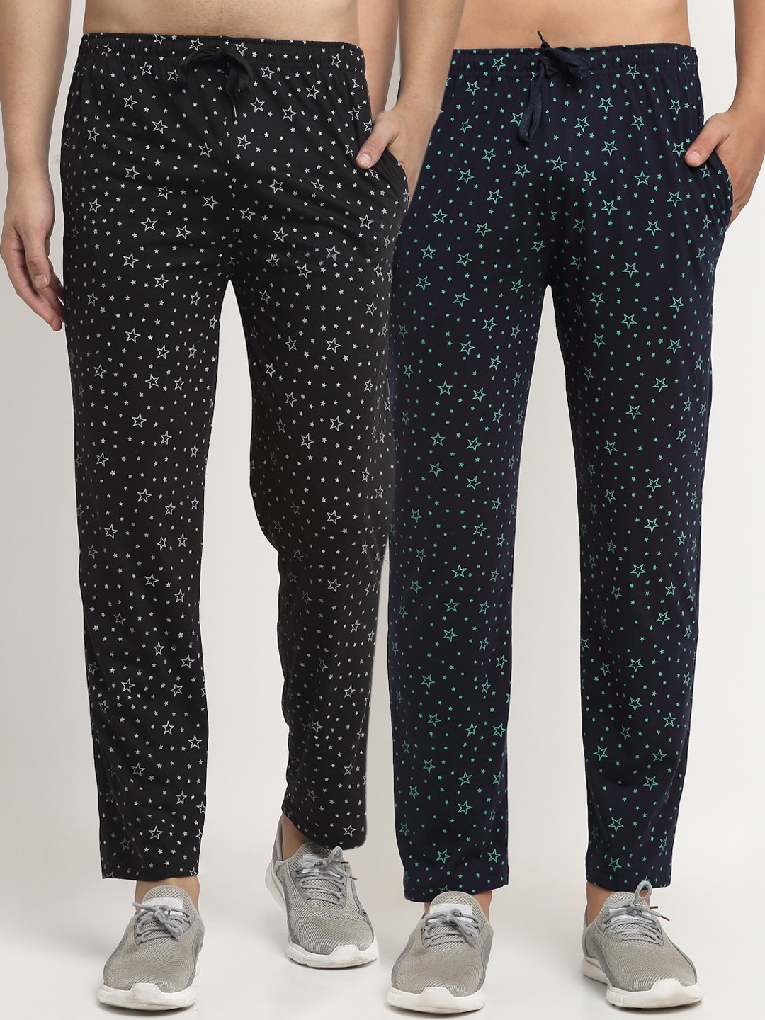 

MACK JONNEY Men Pack Of 2 Black & Navy Blue Printed Regular Fit Track Pants