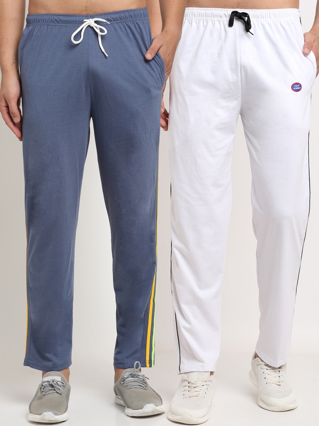 

VIMAL JONNEY Men White & Grey Pack Of 2 Solid Track Pants