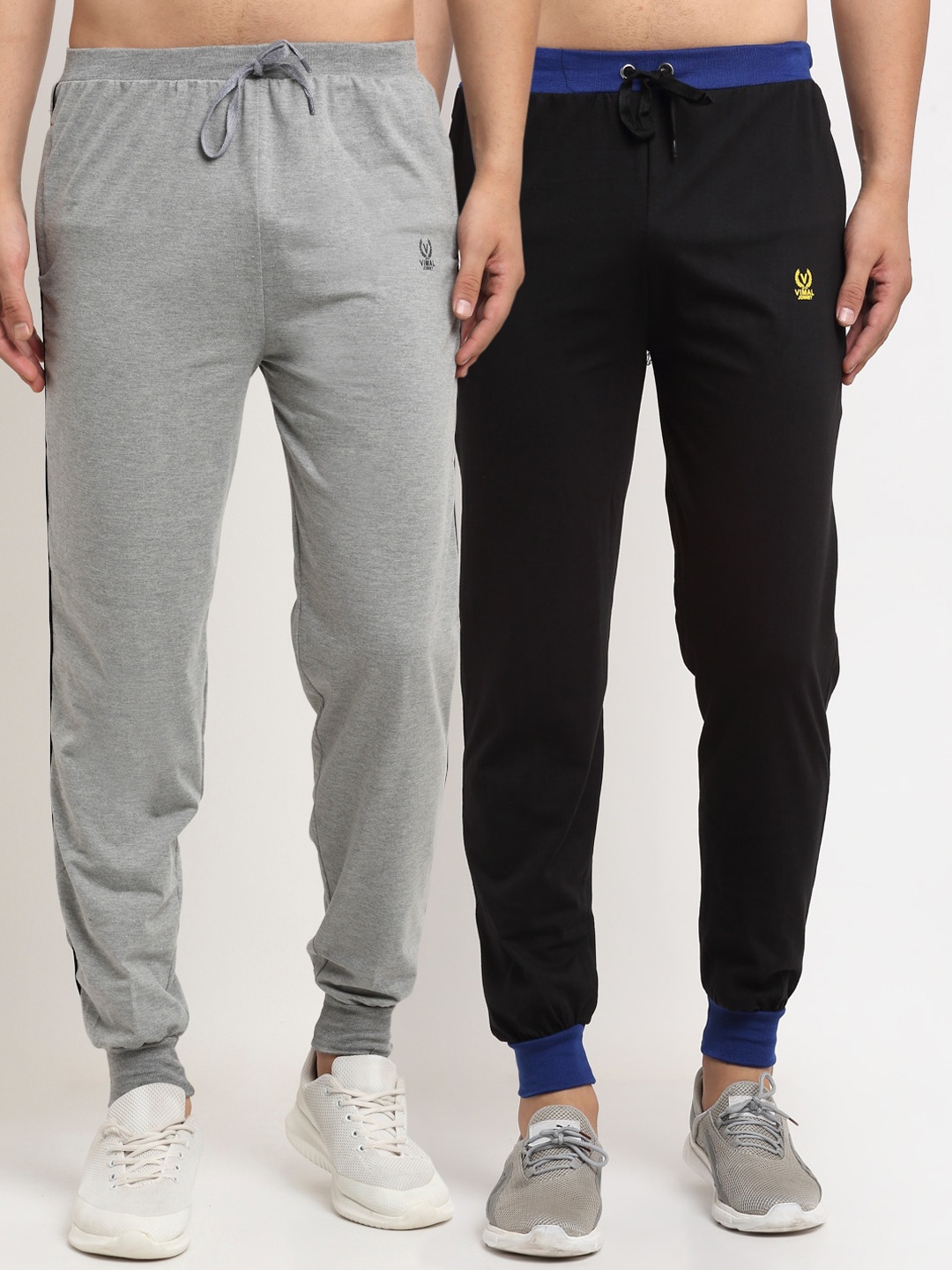 

VIMAL JONNEY Men Pack Of 2 Grey & Black Solid Joggers