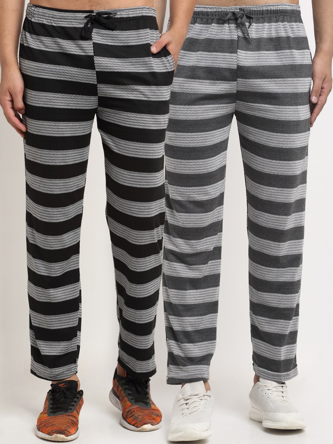 

VIMAL JONNEY Men Pack Of 2 Striped Track Pants, Black