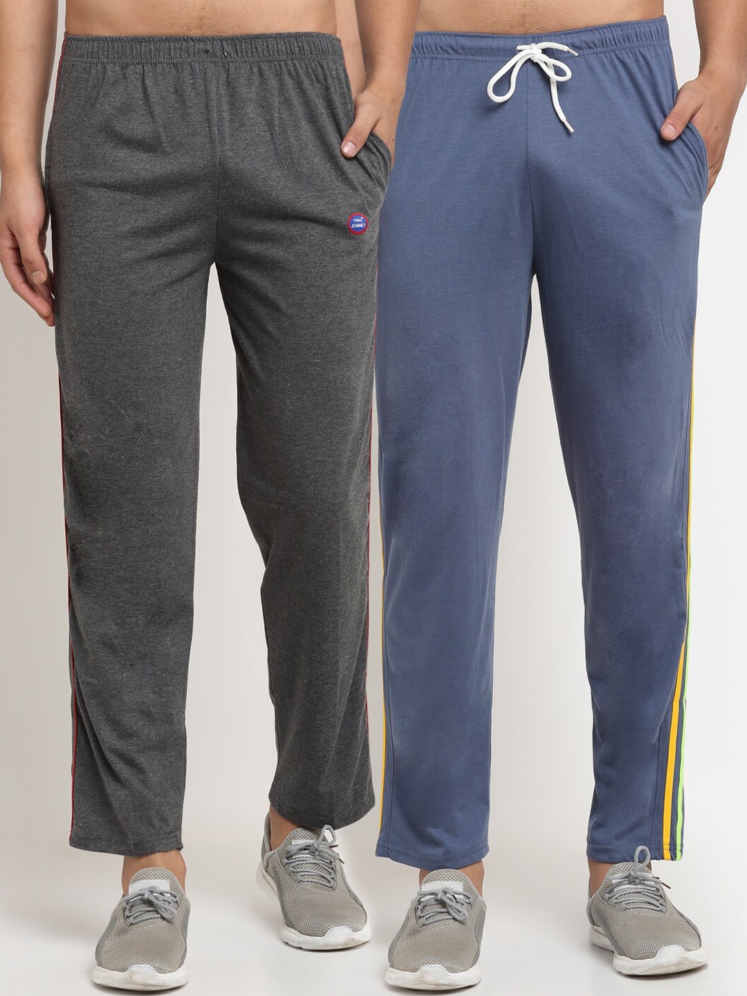 

VIMAL JONNEY Men Grey & Blue Pack Of 2 Solid Regular Fit Track Pants