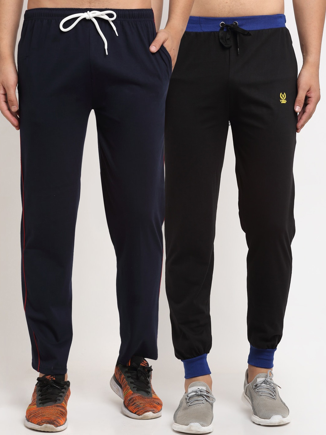 

VIMAL JONNEY Men Navy Blue & Black Pack Of 2 Solid Track Pants