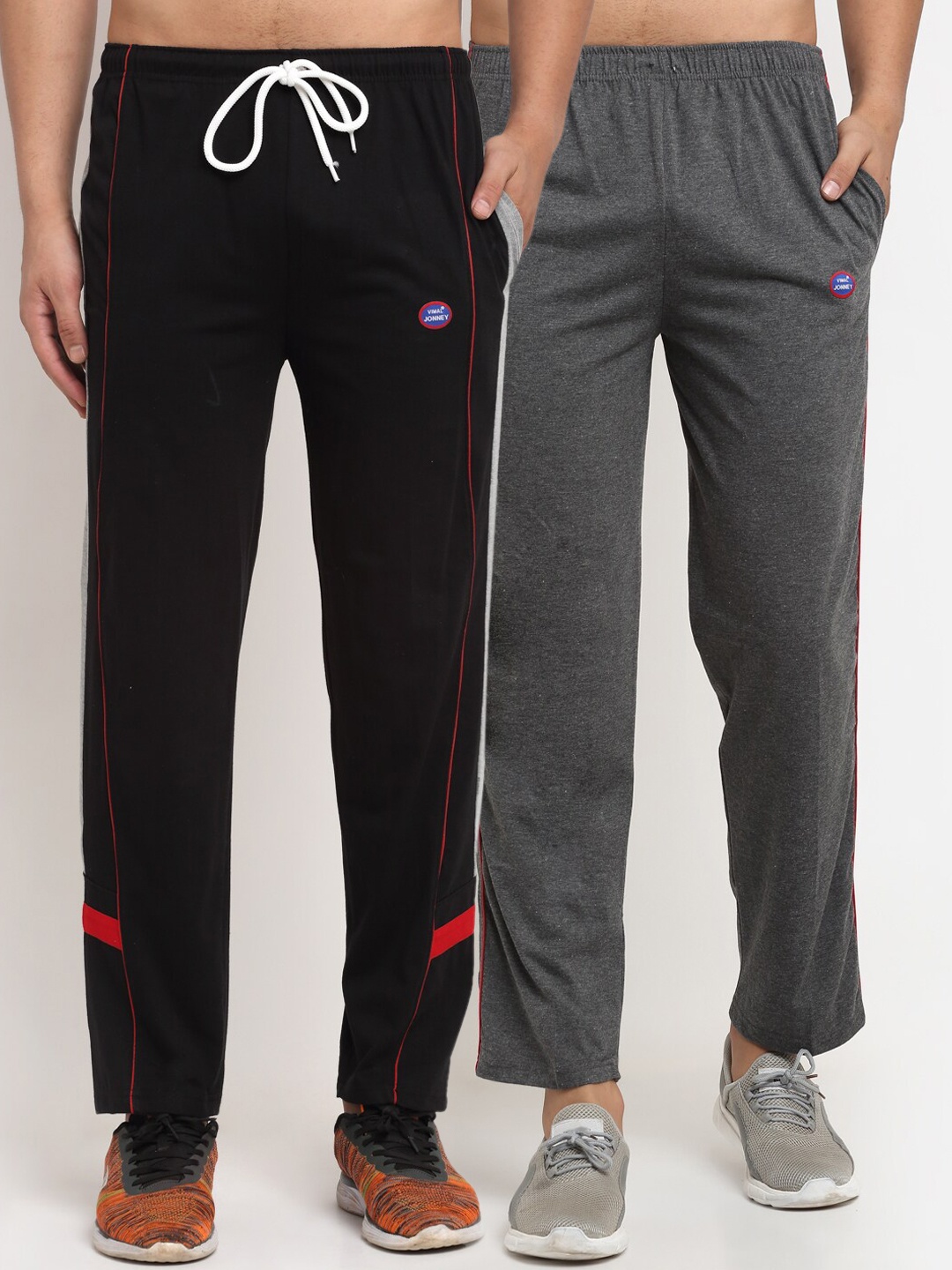 

VIMAL JONNEY Men Grey & Black Pack Of 2 Solid Track Pants