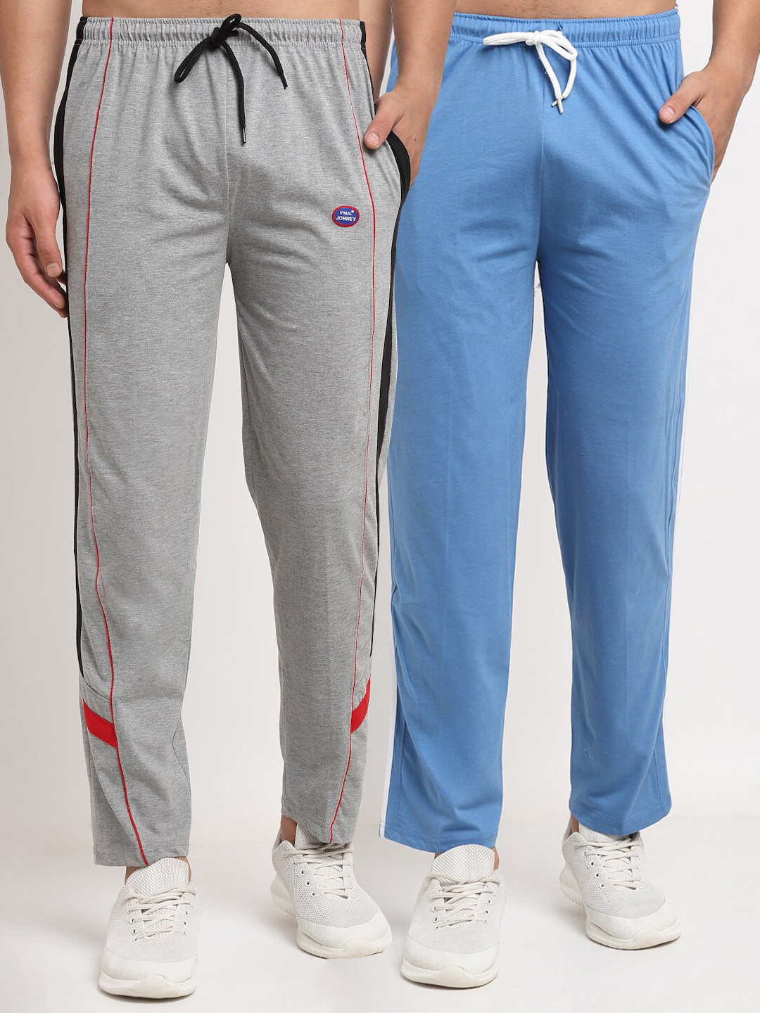 

VIMAL JONNEY Men Pack Of 2 Blue & Grey Solid Track Pants
