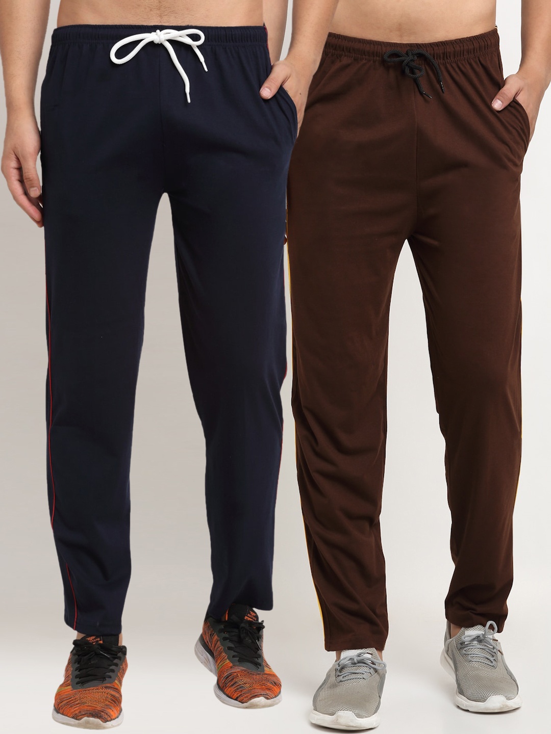 

VIMAL JONNEY Men Navy Blue & Brown Pack of 2 Solid Regular Fit Track Pants