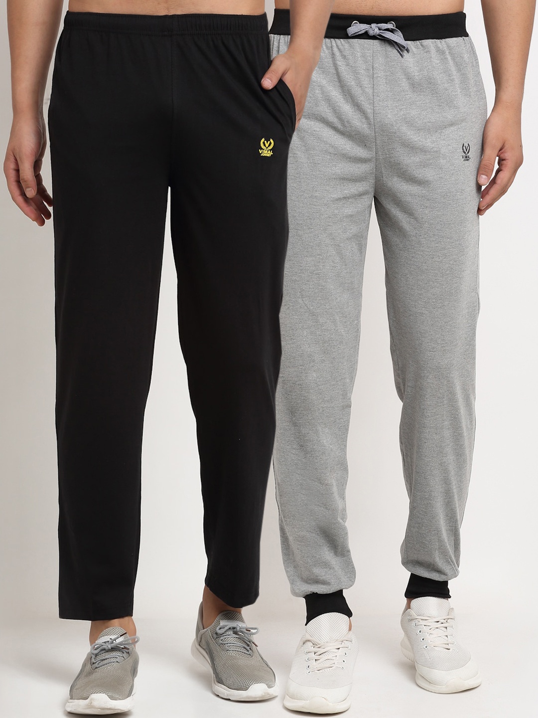 

VIMAL JONNEY Men Black & Grey Pack of 2 Solid Regular Fit Track Pants