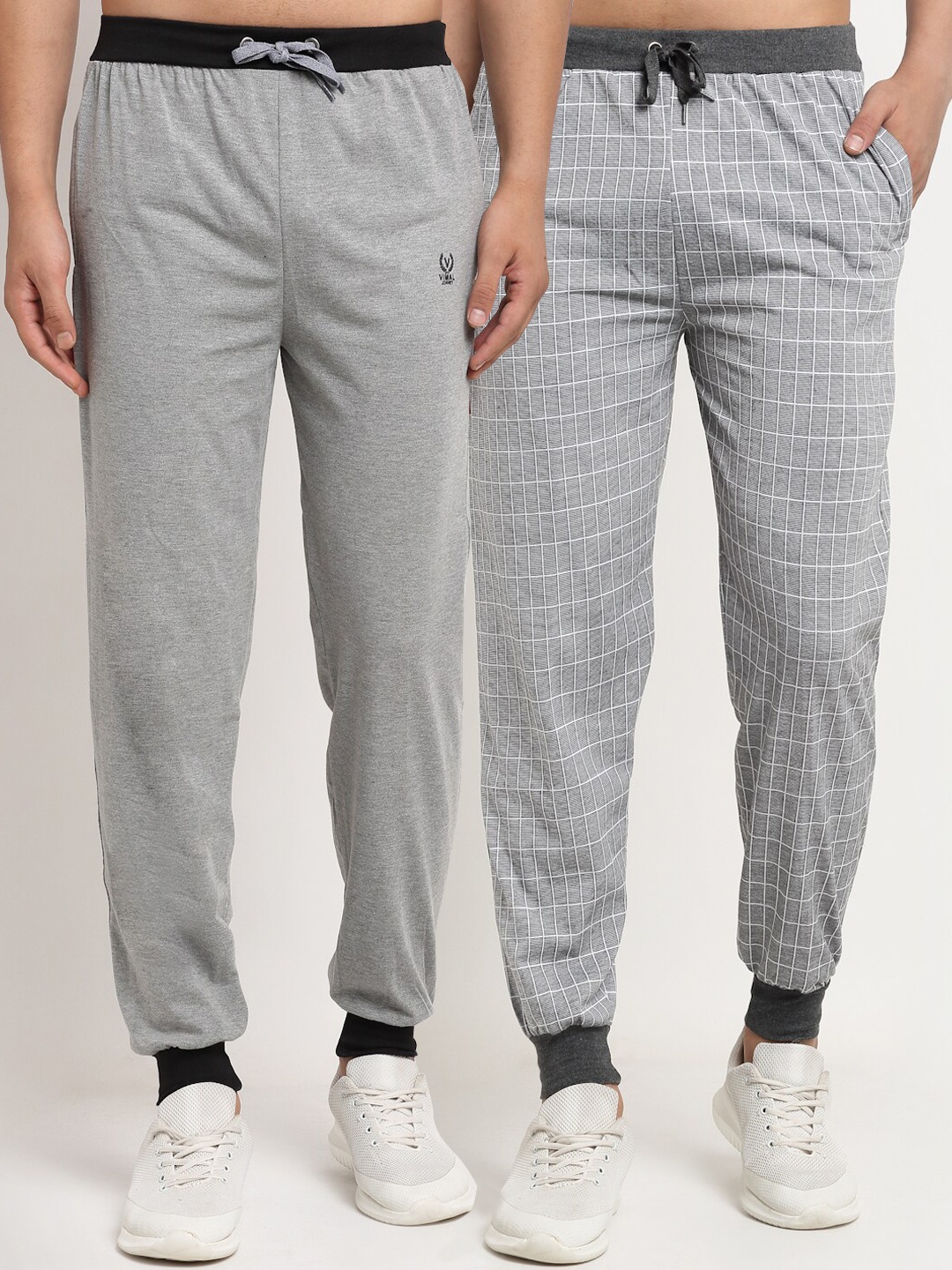 

VIMAL JONNEY Men Pack of 2 Grey Checked Regular-Fit Track Pants