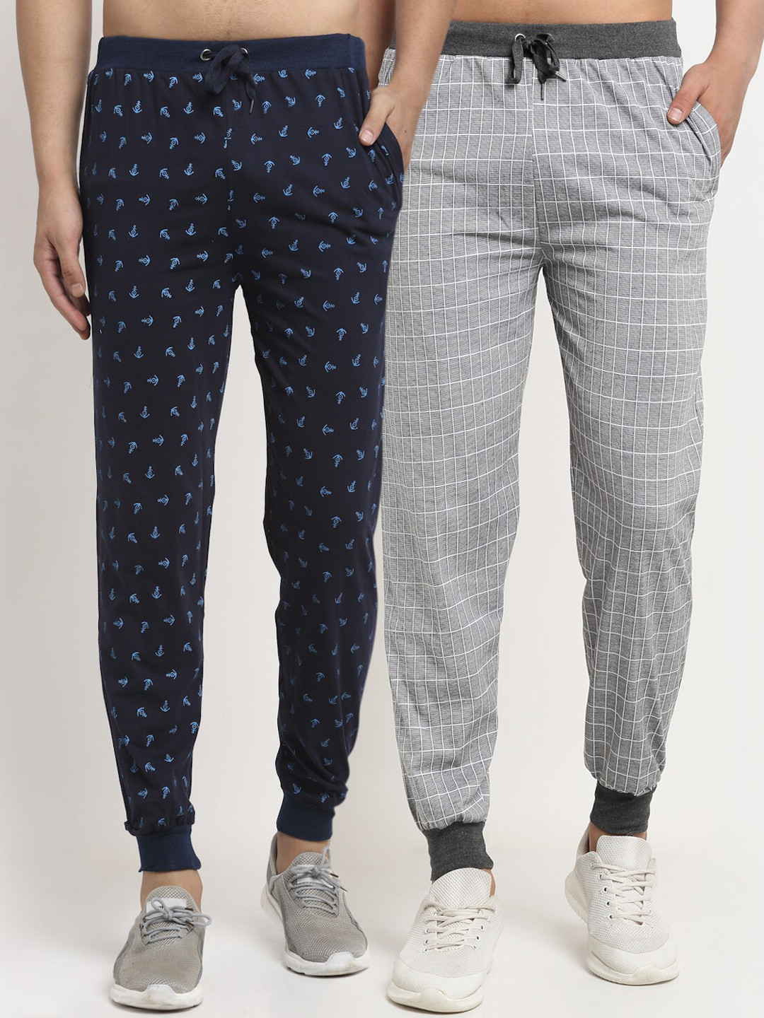 

VIMAL JONNEY Men Pack Of 2 Grey & Navy Blue Printed Joggers