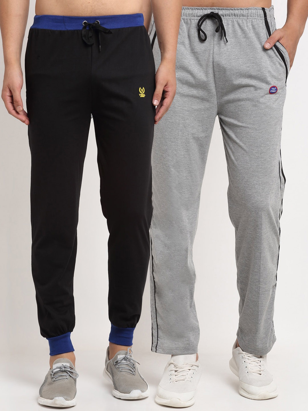 

VIMAL JONNEY Men Pack Of 2 Black & Grey Solid Regular Track Pants