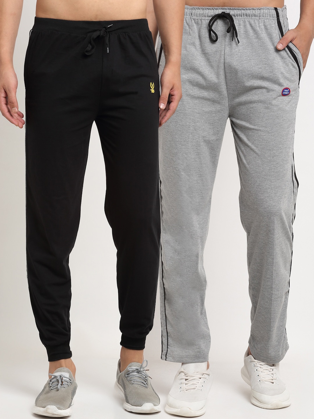 

VIMAL JONNEY Men Pack of 2 Grey & Black Solid Regular Track Pants