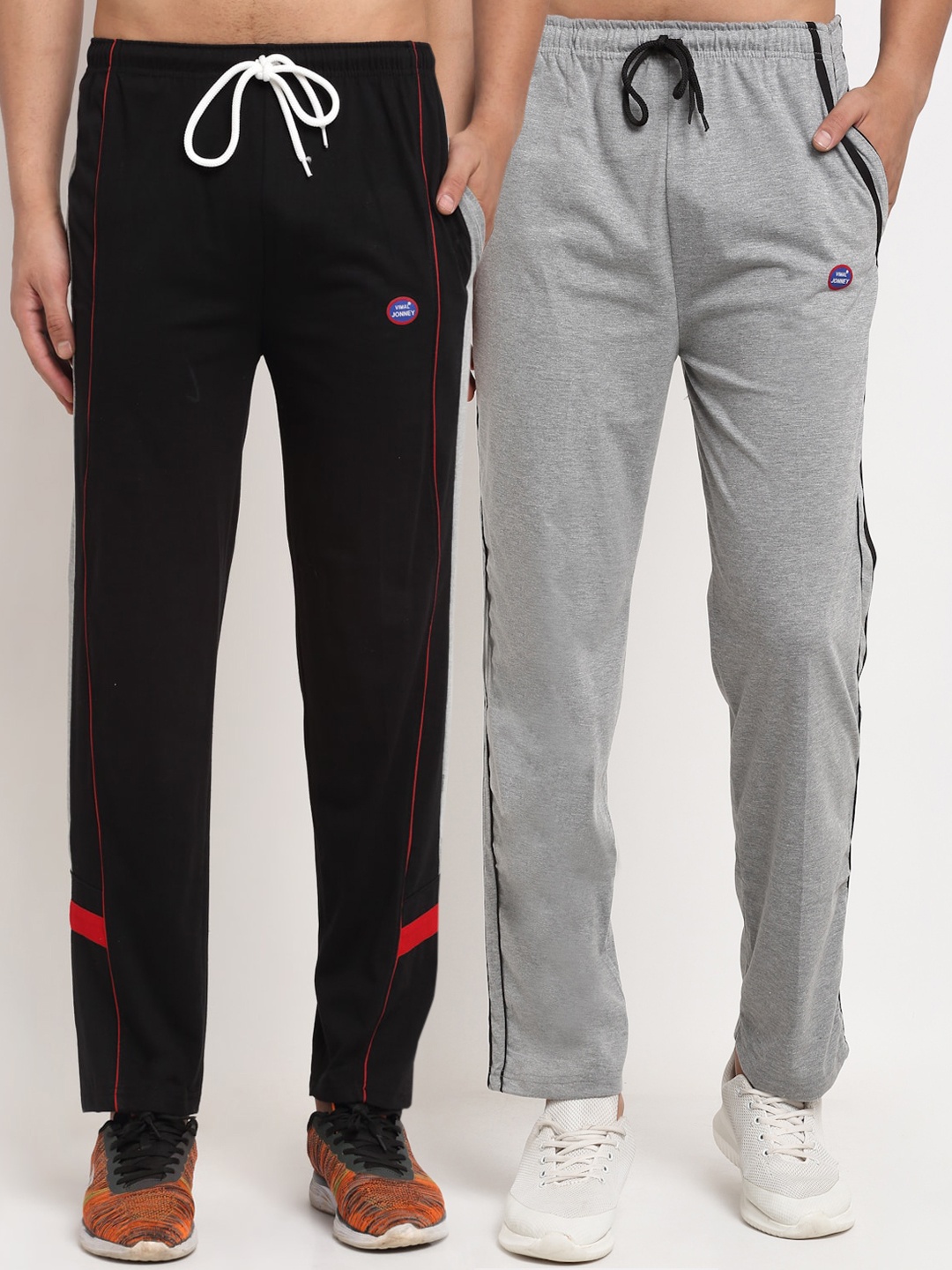 

MACK JONNEY Men Black & Grey Pack Of 2 Solid Regular Fit Track Pants