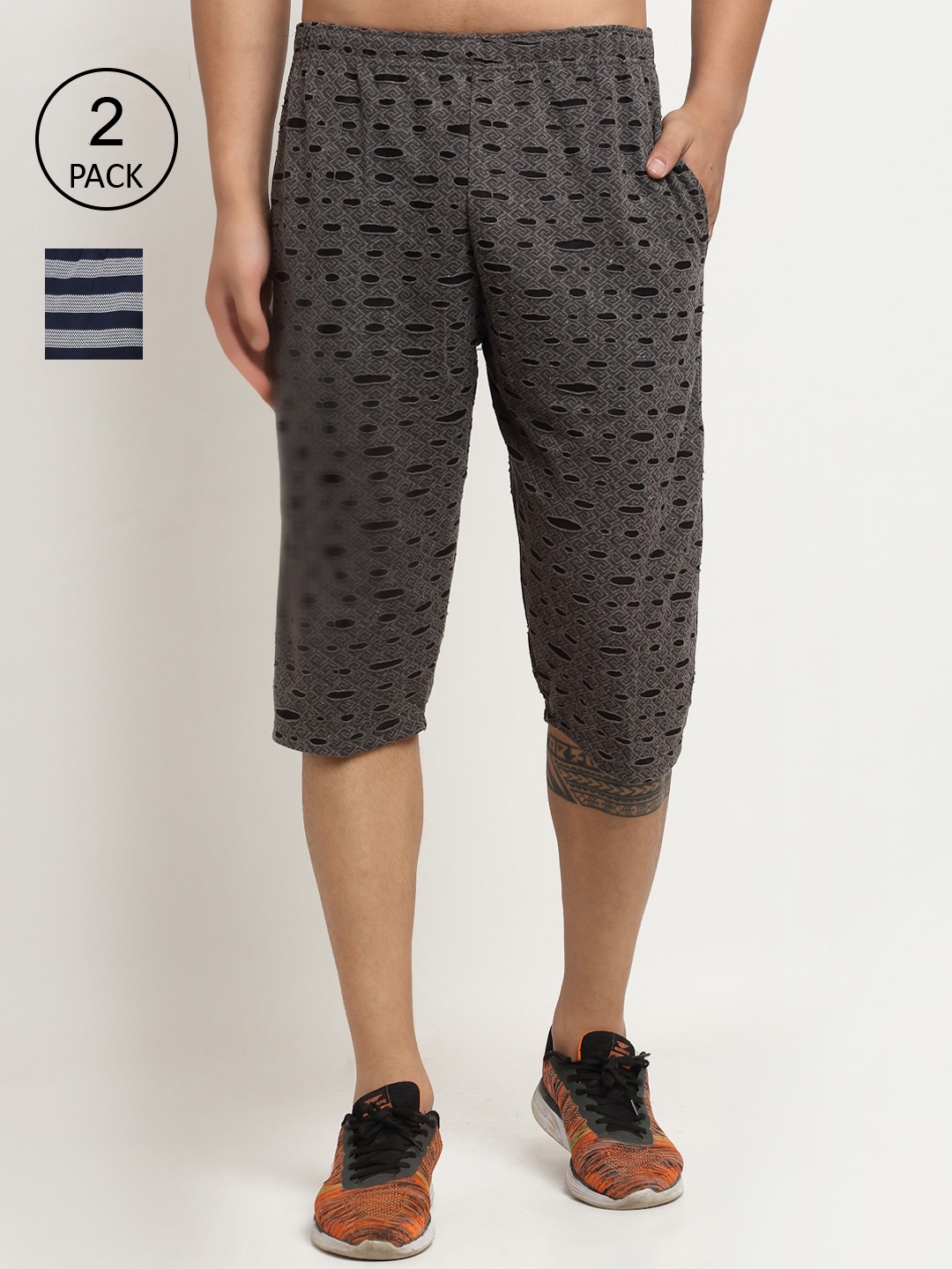 

VIMAL JONNEY Pack of 2 Men Printed Sports Shorts, Black