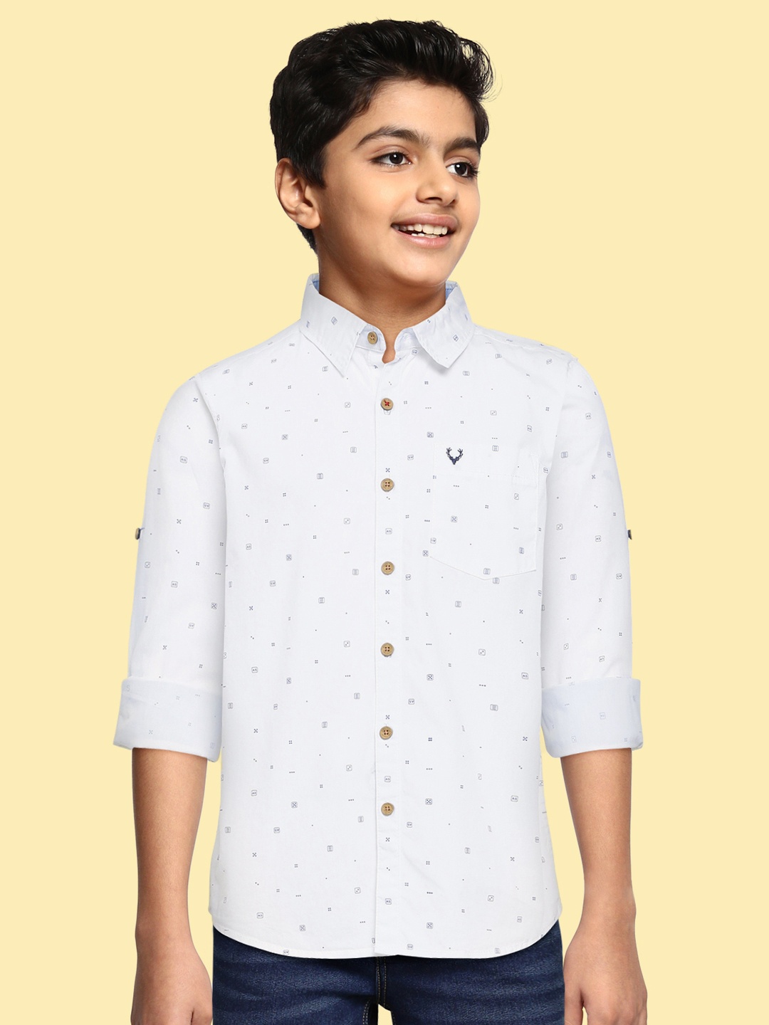 

Allen Solly Junior Boys White Printed Pure Cotton Casual Shirt