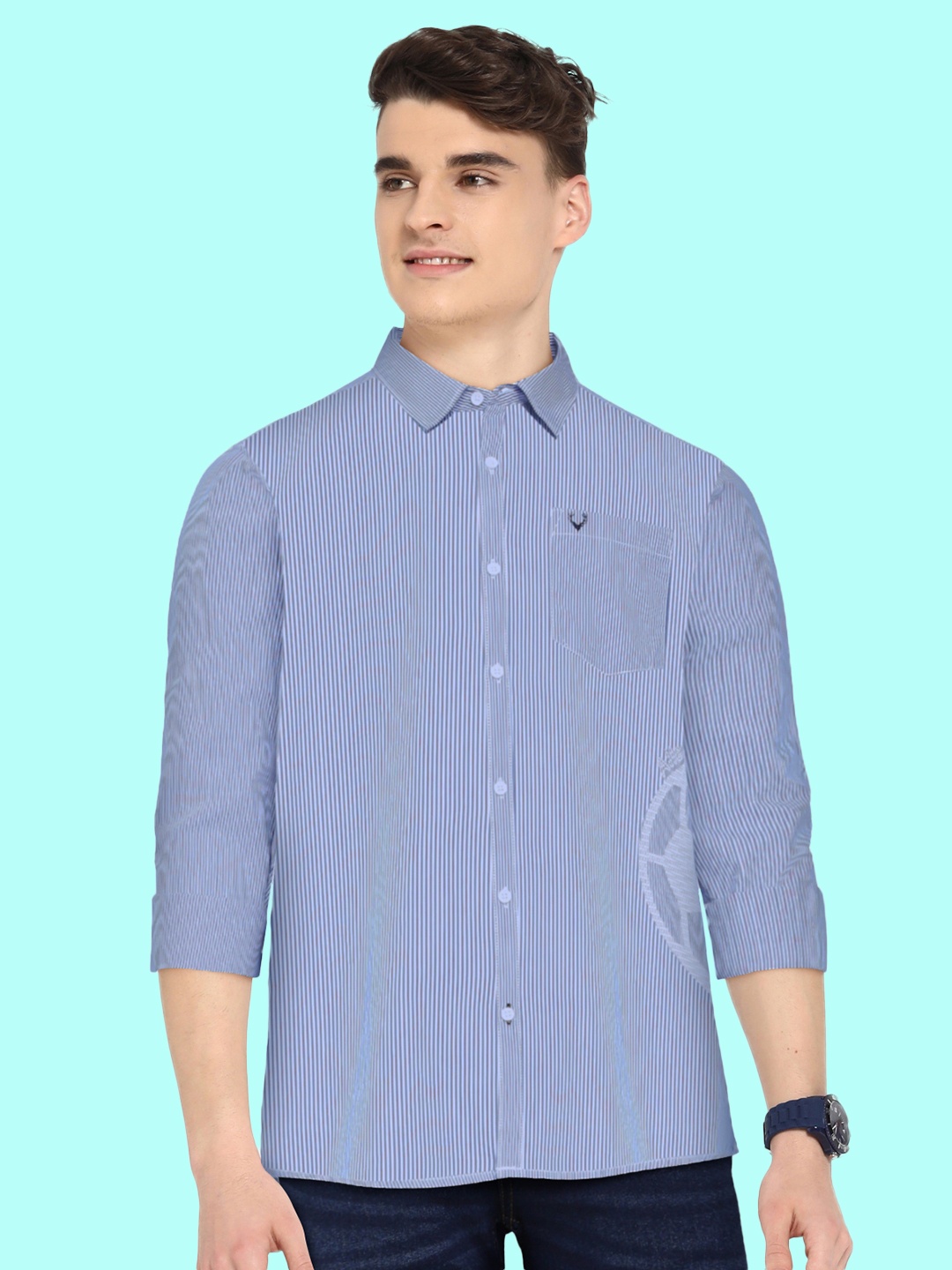 

Allen Solly Junior Boys Blue Striped Pure Cotton Casual Shirt