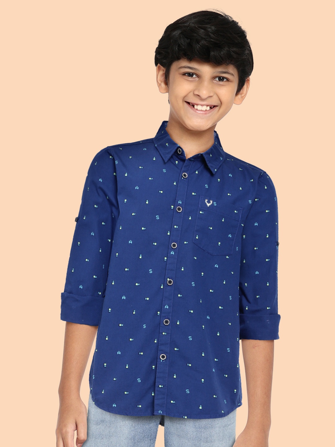 

Allen Solly Junior Boys Blue Printed Pure Cotton Casual Shirt