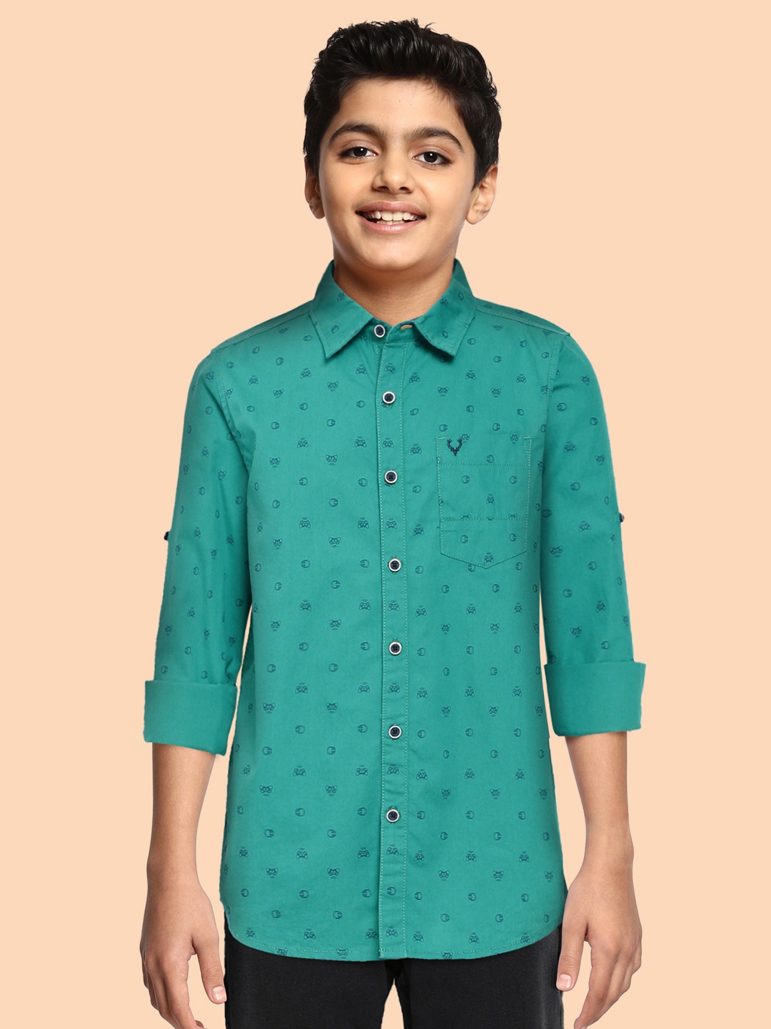 

Allen Solly Junior Boys Teal Printed Pure Cotton Casual Shirt