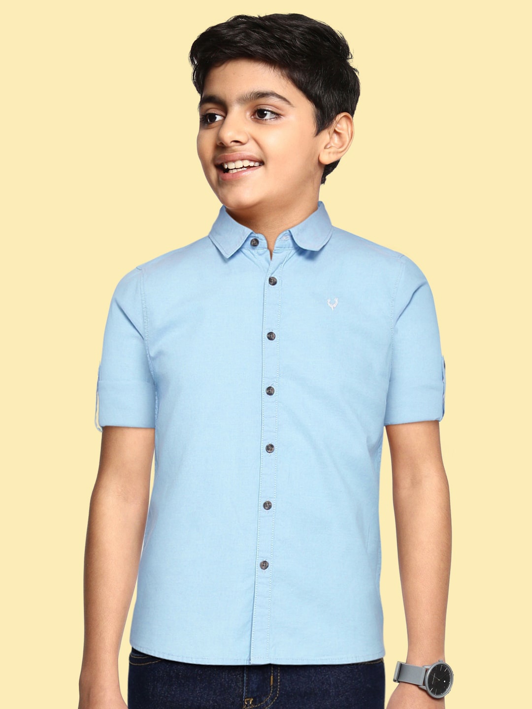 

Allen Solly Junior Boys Blue Solid Pure Cotton Casual Shirt