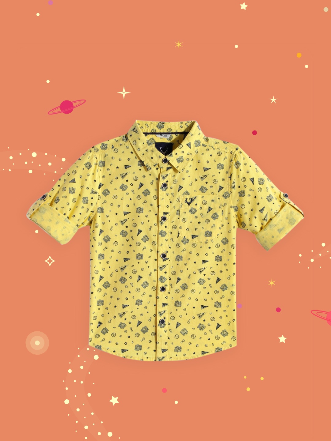 

Allen Solly Junior Boys Yellow Printed Pure Cotton Casual Shirt