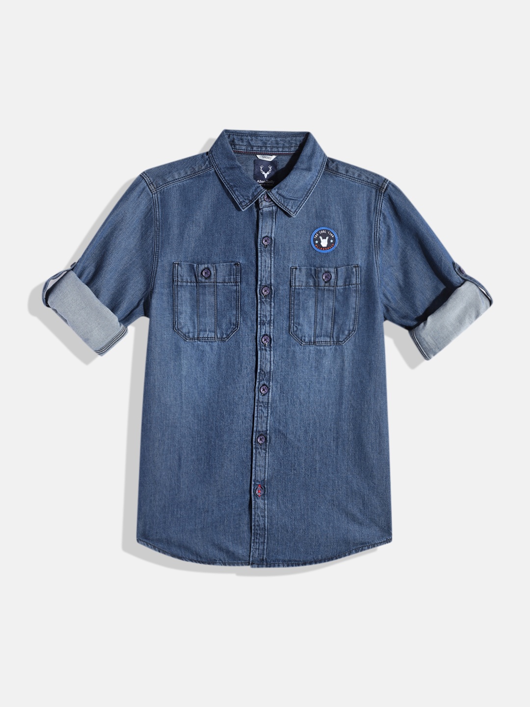 

Allen Solly Junior Boys Typography Printed Pure Cotton Casual Denim Shirt, Blue