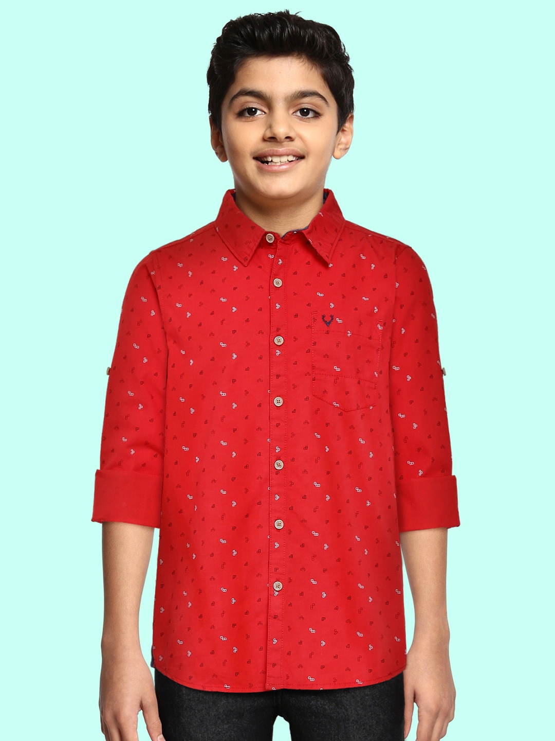 

Allen Solly Junior Boys Red Printed Pure Cotton Casual Shirt