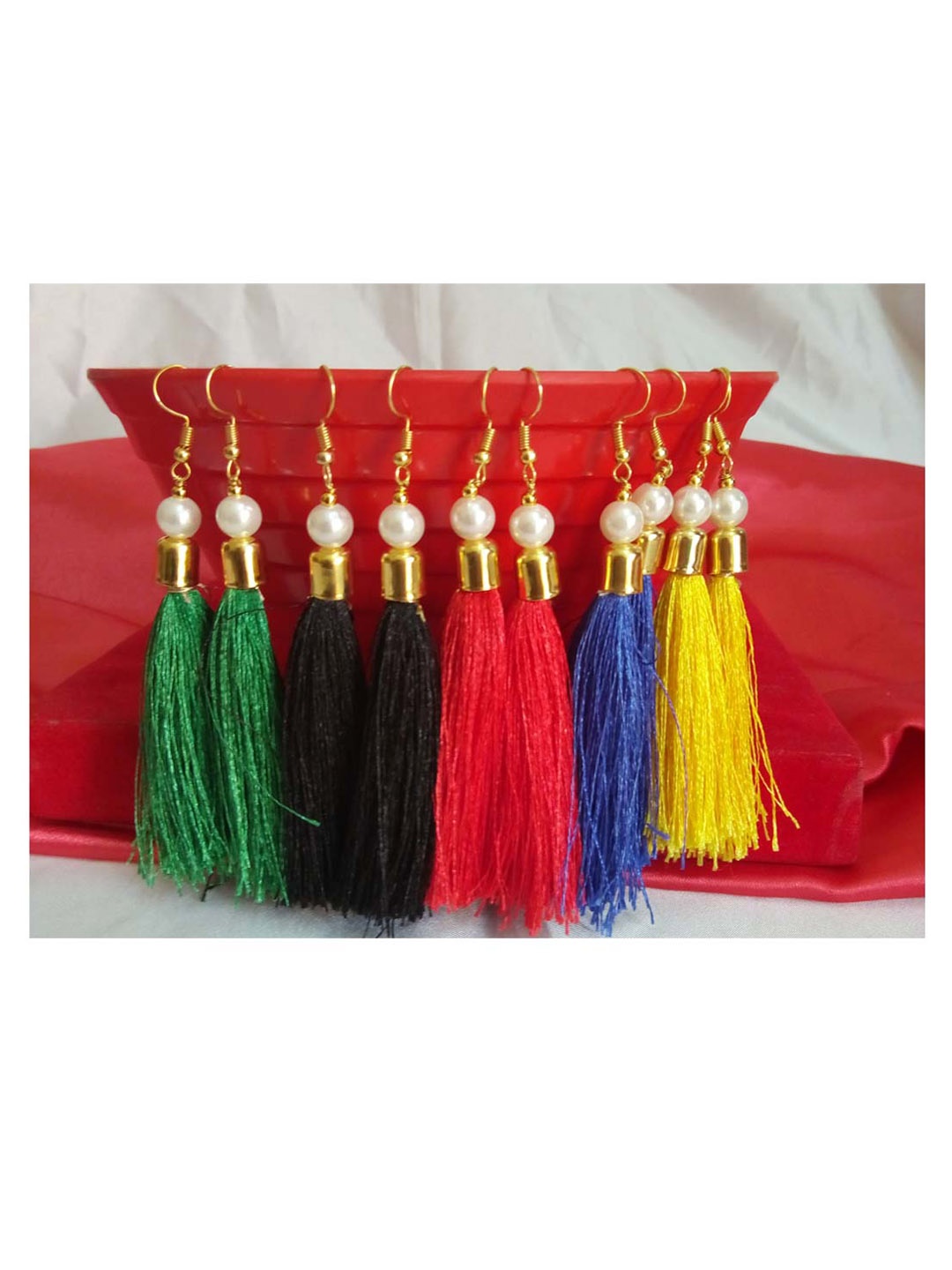 

RICH AND FAMOUS Set of 5 Contemporary Small Tassel Drop Earrings, Multi