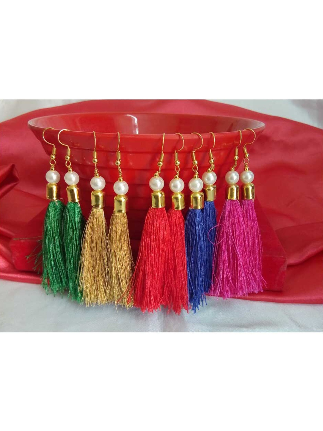 

RICH AND FAMOUS Set Of 6 Contemporary Tassel Drop Earrings, Multi