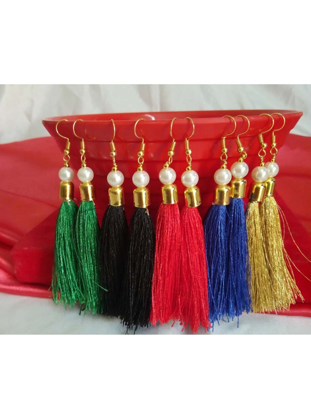 

RICH AND FAMOUS Set of 6 Contemporary Tassel Drop Earrings, Multi