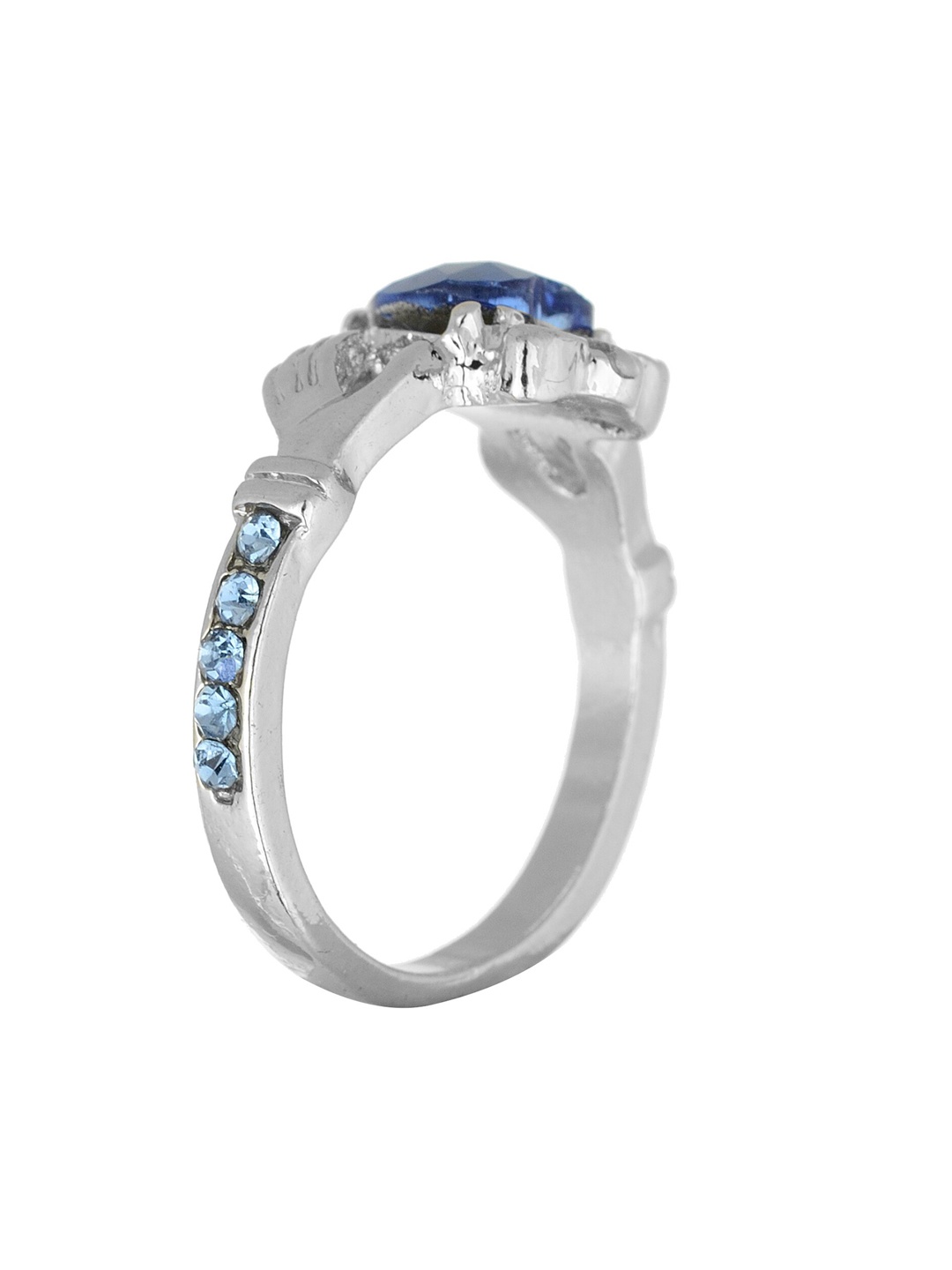 

Arendelle Silver-Toned & Blue Stone Studded Finger Ring