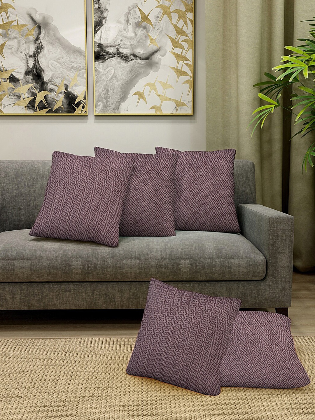 

KLOTTHE Maroon & Beige Set of 5 Abstract Square Cushion Covers