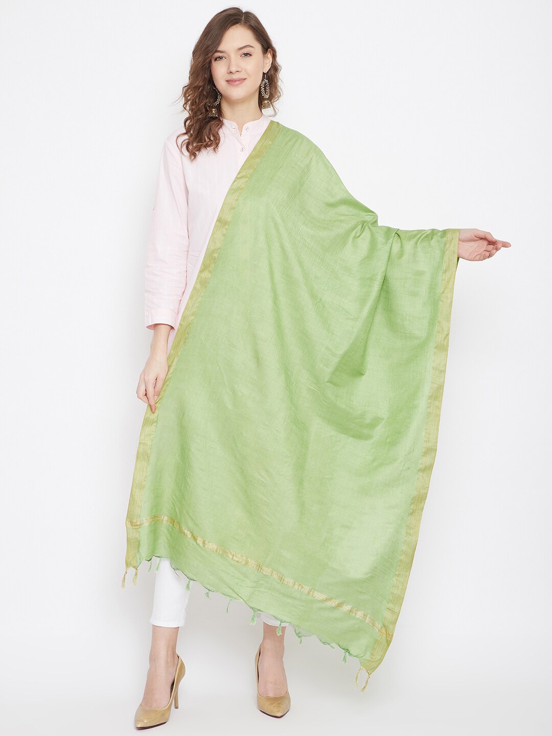 

Clora Creation Green & Gold-Toned Cotton Tussar Dupatta with Zari