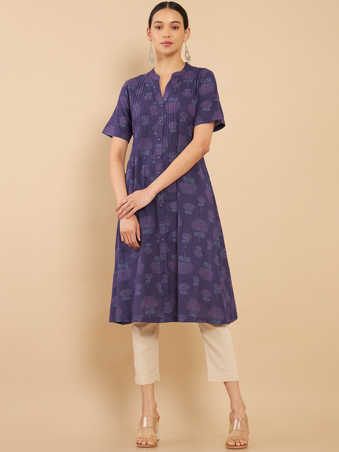 

Soch Women Purple Ethnic Motifs Printed Cotton A-Line Fit Kurta
