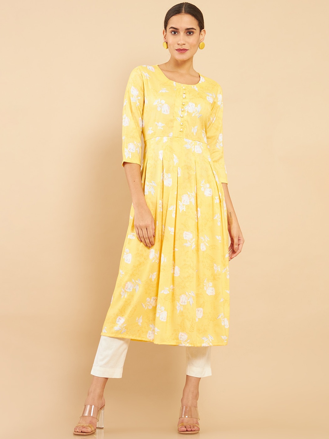 

Soch Women Mustard Yellow Floral Printed Flared Kurta