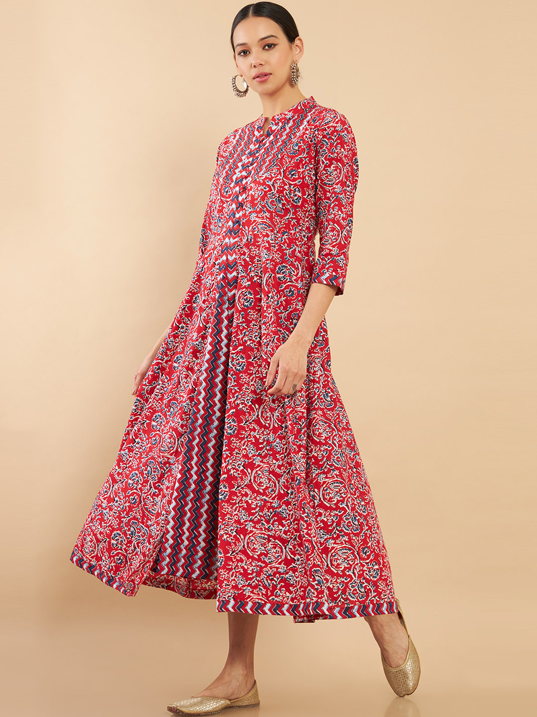 

Soch Women Red & Blue Ethnic Motifs Kalamkari Printed Flared Fit Anarkali Kurta