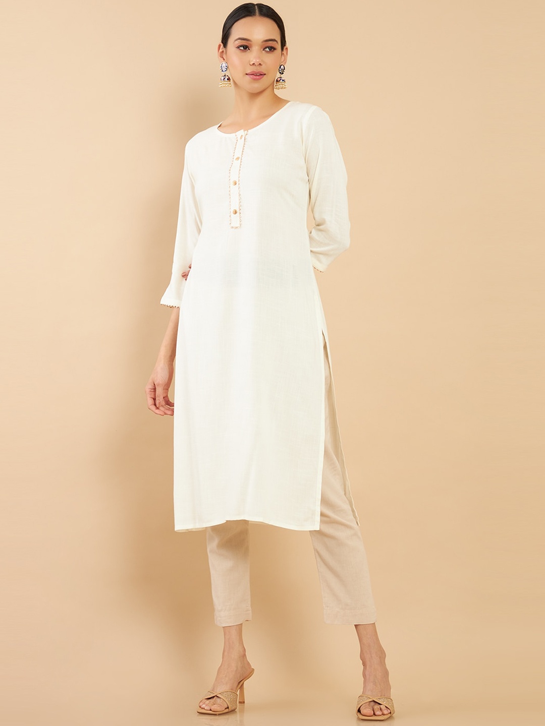 

Soch Women Off White Solid Rayon Kurta