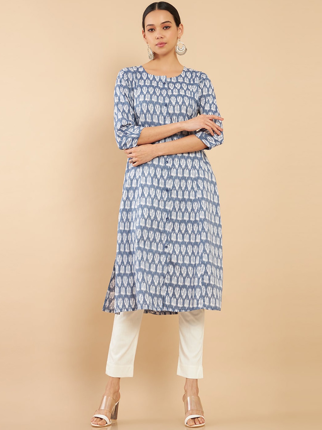 

Soch Women Blue Ikat Print A-Line Fit Kurta