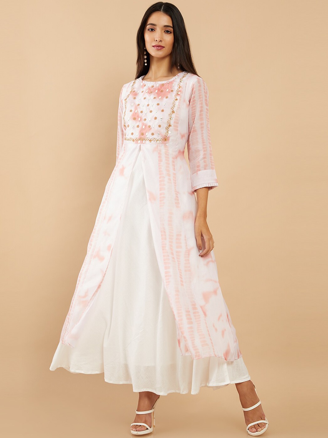 

Soch Women Peach Digital Printed Flared Cotton Kurta