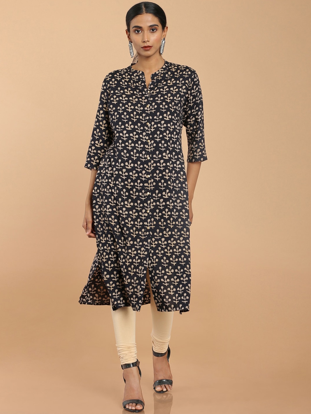

Soch Women Navy Blue Printed Rayon Kurta
