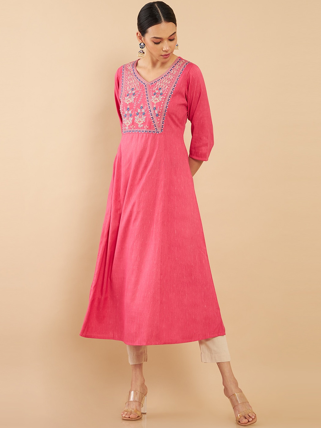 

Soch Women Pink Embroidered Yoke Design Anarkali Kurta