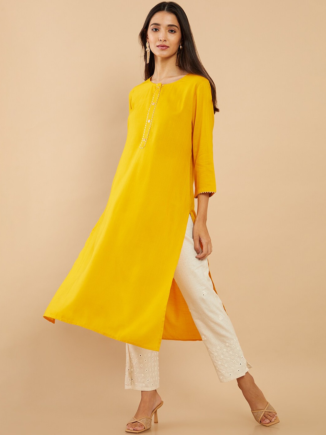 

Soch Women Yellow Gotta Patti Rayon Kurta