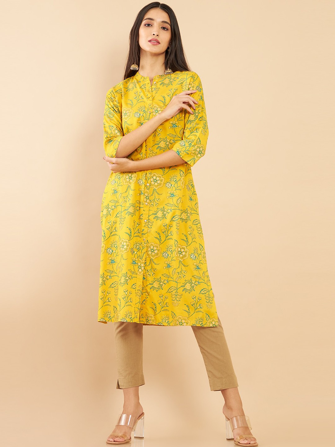 

Soch Women Yellow Ethnic Motifs Printed Straight Fit Kurta