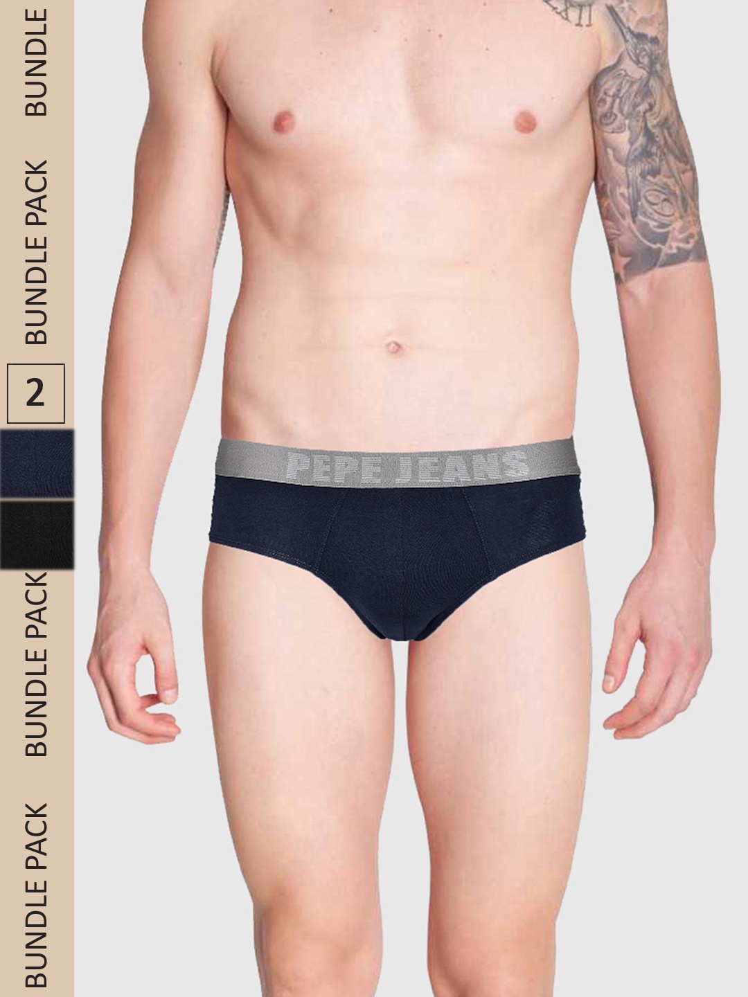 

Pepe Jeans Men Pack Of 2 Solid Basic Briefs, Navy blue