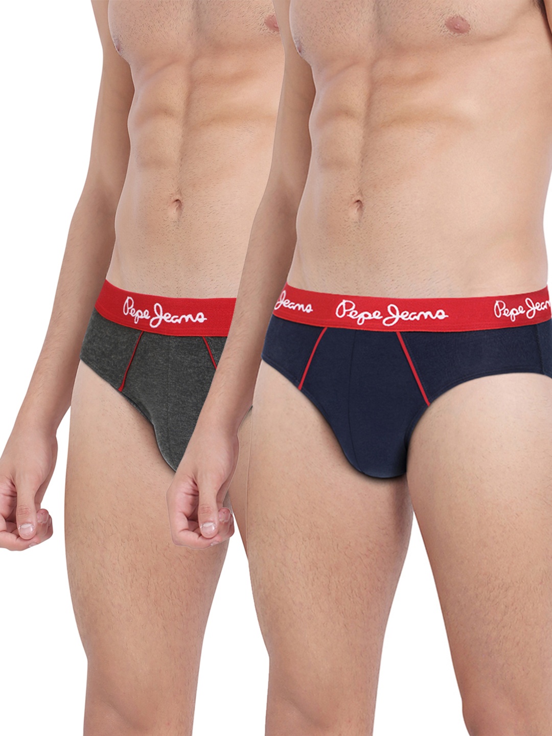 

Pepe Jeans Men Pack of 2 Solid Mid-Rise Basic Briefs, Navy blue