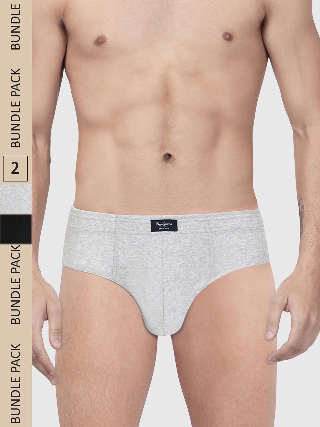 

Pepe Jeans Men Pack Of 2 Low-Rise Basic Briefs, Grey melange