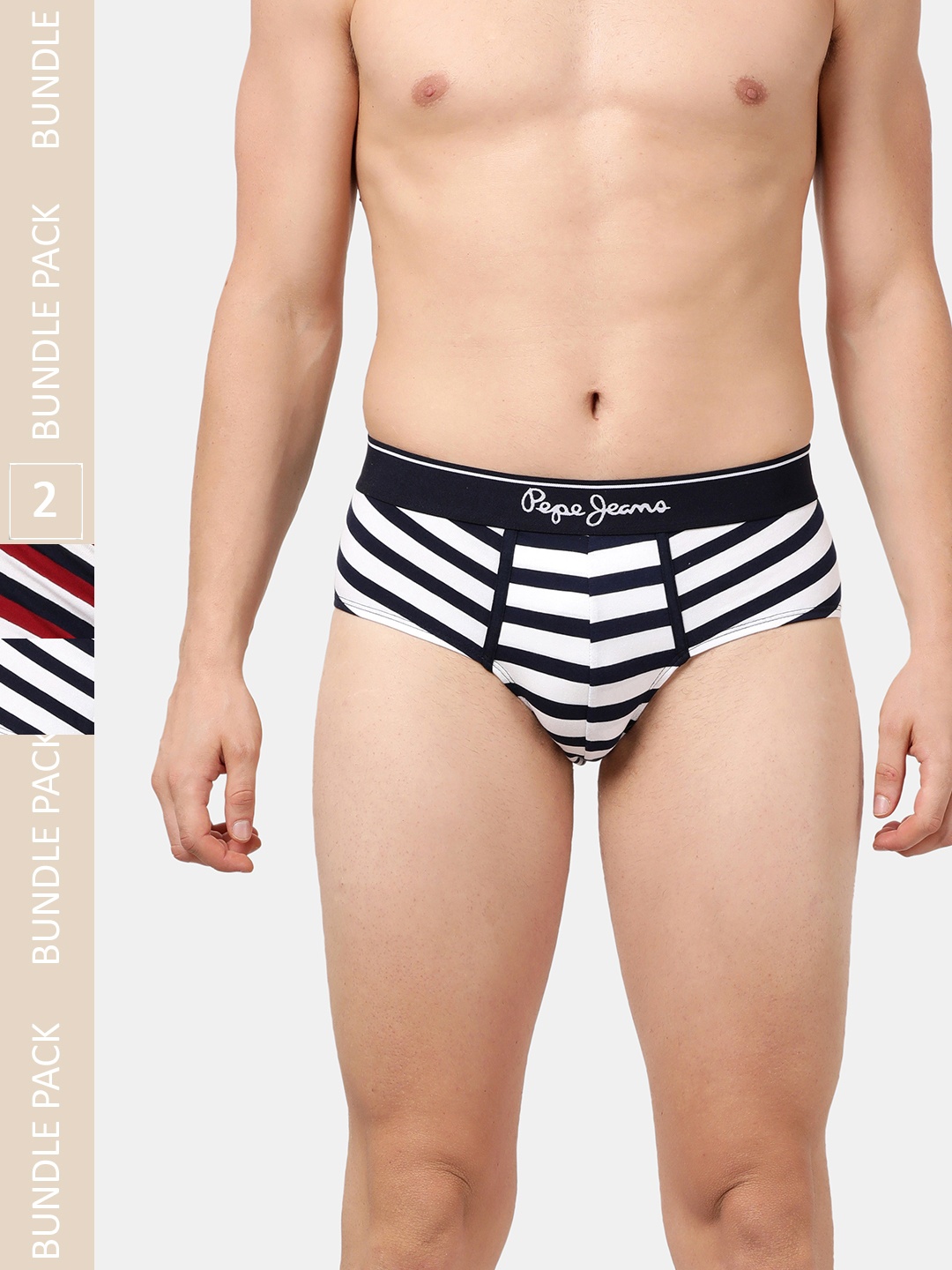 

Pepe Jeans Men Pack Of 2 Striped Basic Briefs, Black