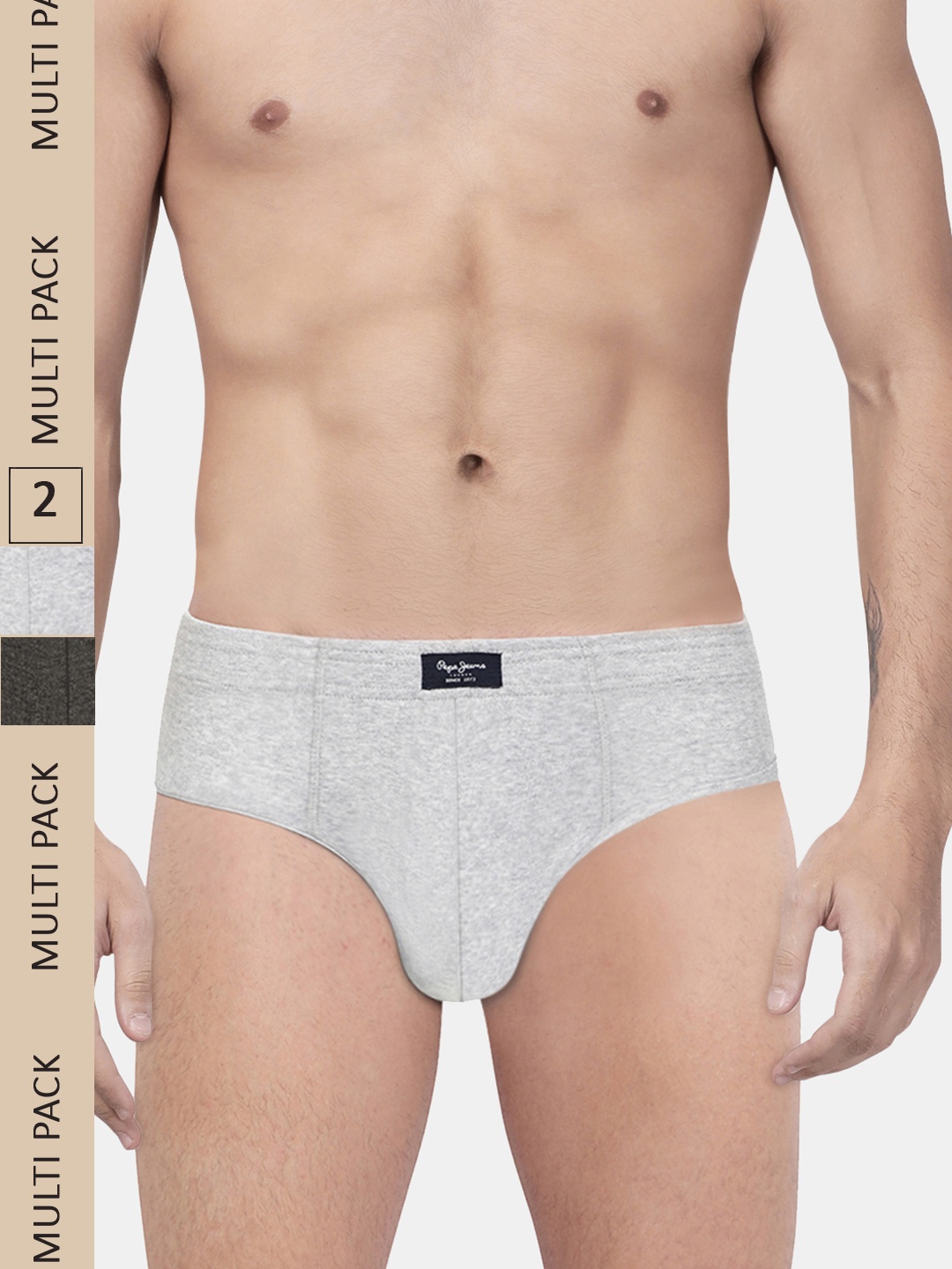 

Pepe Jeans Men Pack Of 2 Solid Low-Rise Basic Briefs, Grey