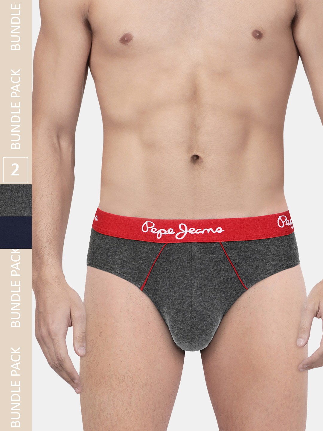

Pepe Jeans Men Pack Of 2 Solid Low-rise Basic Briefs, Grey