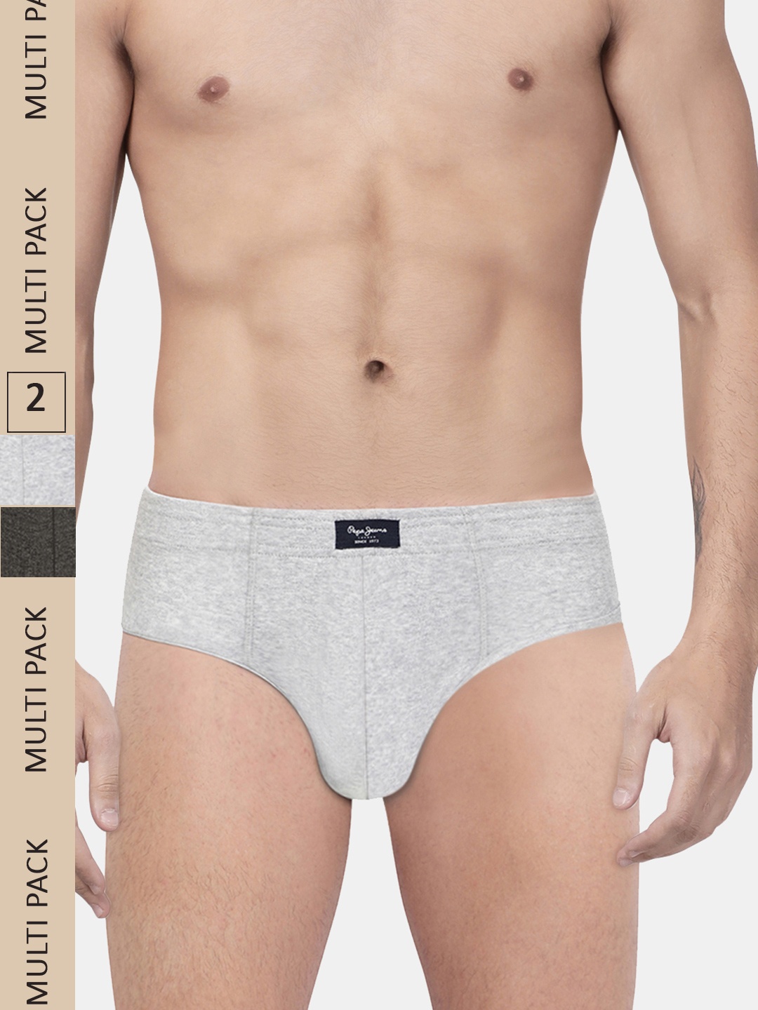 

Pepe Jeans Men Pack Of 2 Solid Basic Briefs, Grey